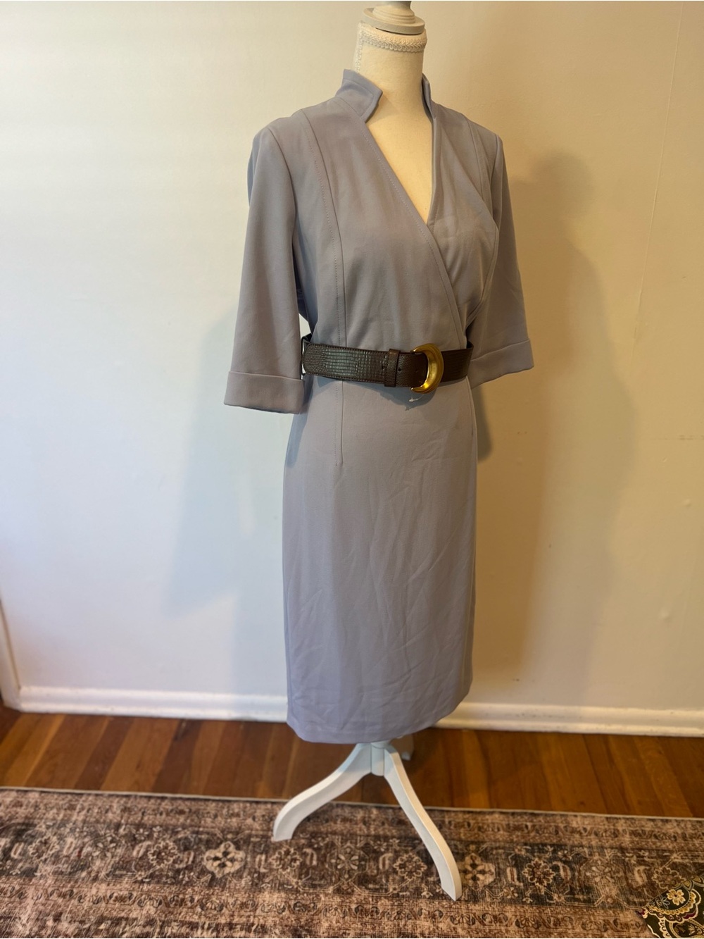 Donna Karan Midi Wrap Dress w/ belt in blue , women’s size 10. New with tags.